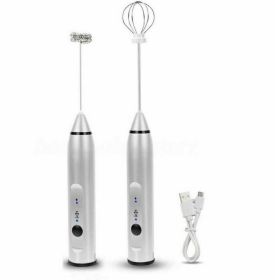 Milk Frother Drink Foamer Whisk Mixer Stirrer Coffee Eggbeater Kitchen (Color: Silver)